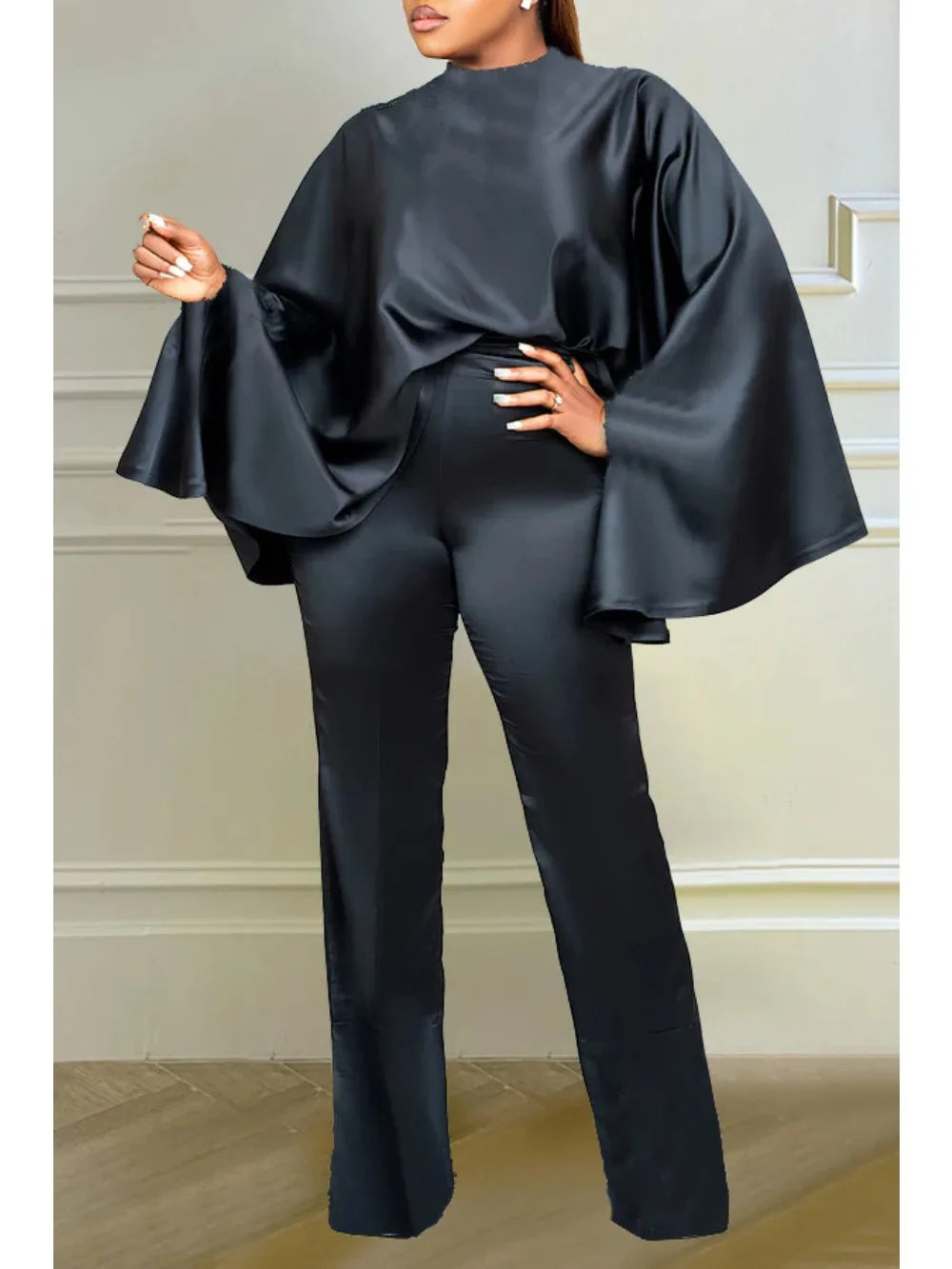 Pajamas 3 Winter Fashion Satin  Elegant Solid  Loose Batwing Sleeves